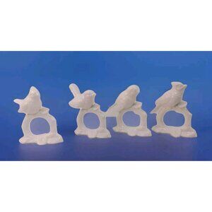 Fitz and Floyd Vintage 1970s Porcelain White Birds Napkin Rings Set of 4 Japan
